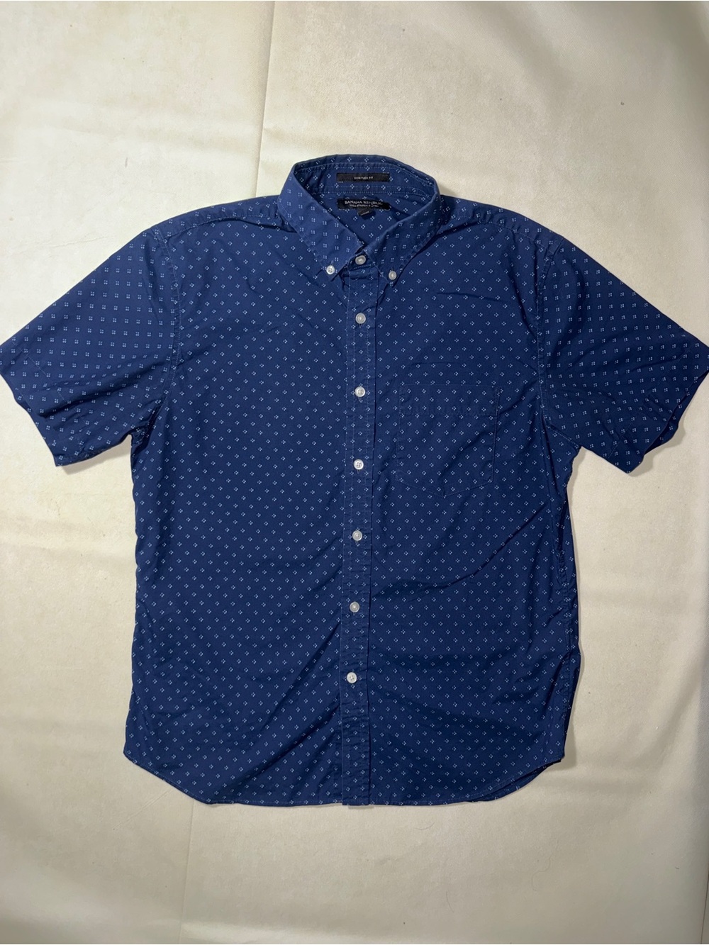 Banana Republic Navy Short-Sleeve Button-Down with Micro Dot Print
